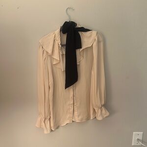 New York & Company Cream Ruffled Sailor Collar Blouse